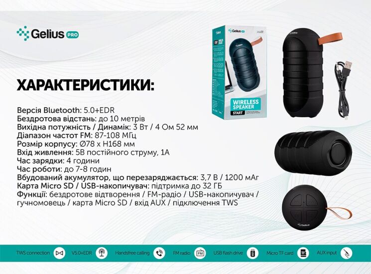 Портативна акустика Gelius Pro Start GP-BS1001 - Black: фото 12 з 12