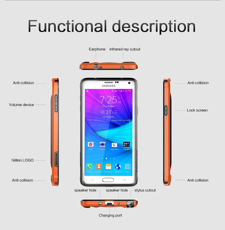Захисний бампер NILLKIN Armor-Border Series для Samsung Galaxy Note 4 (N910) Orange: фото 9 з 16
