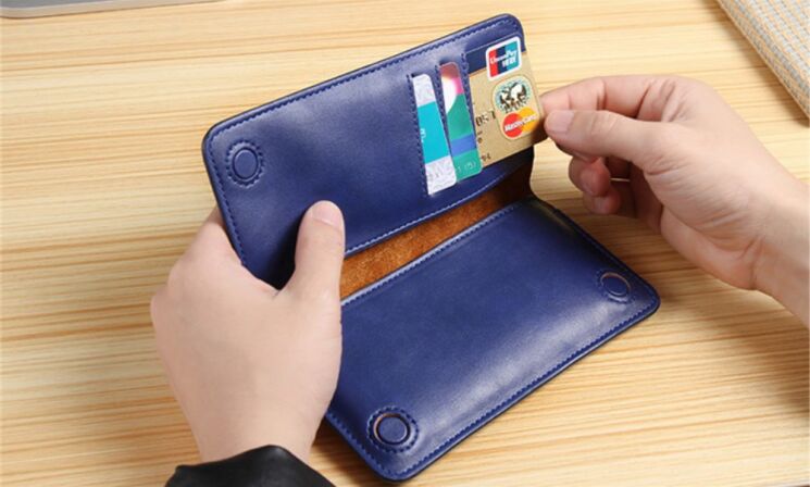 Универсальный чехол-портмоне FLOVEME Retro Wallet для смартфонов - Dark Blue: фото 11 из 11