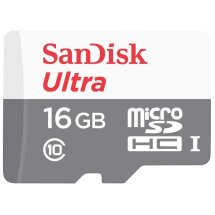 Карта памяти SanDisk microSDHC 16GB Ultra C10 UHS-I R80MB/s + адаптер: фото 1 из 3