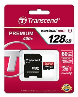 Картка пам`яті Transcend microSDXC 128GB Class 10 UHS-I + SD: фото 1 з 1