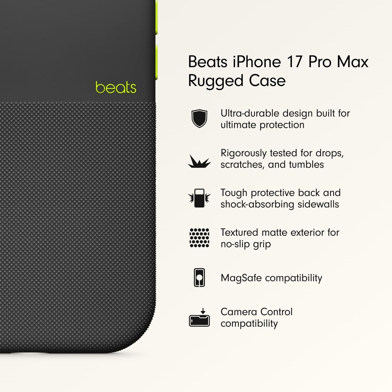 Чехол Beats Rugged Case with MagSafe and Camera Control для iPhone 17 Pro Max (MGJ84) - Everest Black. Фото 2 Чехол Beats Rugged Case with MagSafe and Camera Control для iPhone 17 Pro Max (MGJ84) - Everest Black (402870B). Фото 2 из 6