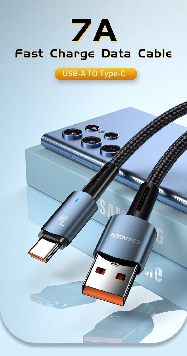 Кабель ESSAGER Sunset USB to Type-C (7A, 100W, 2m) EXC7A-CGA01-P - Black. Фото 2 Кабель ESSAGER Sunset USB to Type-C (7A, 100W, 2m) EXC7A-CGA01-P - Black (982803B). Фото 2 из 15