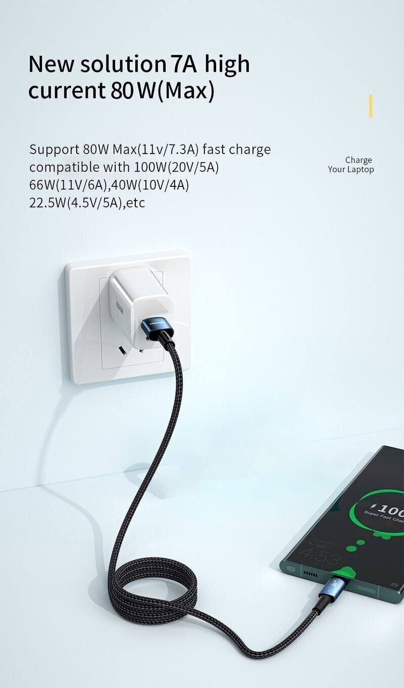 Кабель ESSAGER Sunset USB to Type-C (7A, 100W, 2m) EXC7A-CGA01-P - Black. Фото 6 Кабель ESSAGER Sunset USB to Type-C (7A, 100W, 2m) EXC7A-CGA01-P - Black (982803B). Фото 6 из 15