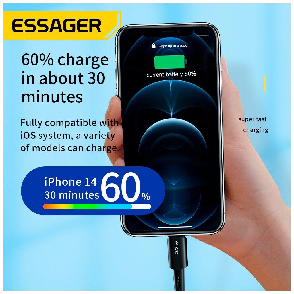 Кабель ESSAGER Sunset Type-C to Lightning (20W, 0.5m) EXCTL-CGB01 - Black. Фото 5 Кабель ESSAGER Sunset Type-C to Lightning (20W, 0.5m) EXCTL-CGB01 - Black (982808B). Фото 5 из 10