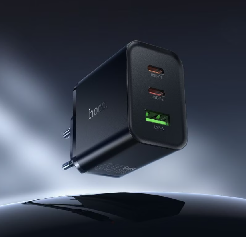 Мережевий зарядний пристрій Hoco N75 GaN 65W + QC3.0 (2Type-C + USB) - Black. Фото 5 Мережевий зарядний пристрій Hoco N75 GaN 65W + QC3.0 (2Type-C + USB) - Black (995637B). Фото 5 з 6