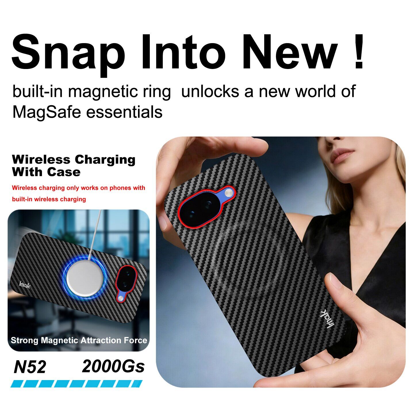 Защитный чехол IMAK Carbon Guard with MagSafe для Google Pixel 10a - Carbon Fiber. Фото 5 Защитный чехол IMAK Carbon Guard with MagSafe для Google Pixel 10a - Carbon Fiber (407367C). Фото 5 из 9