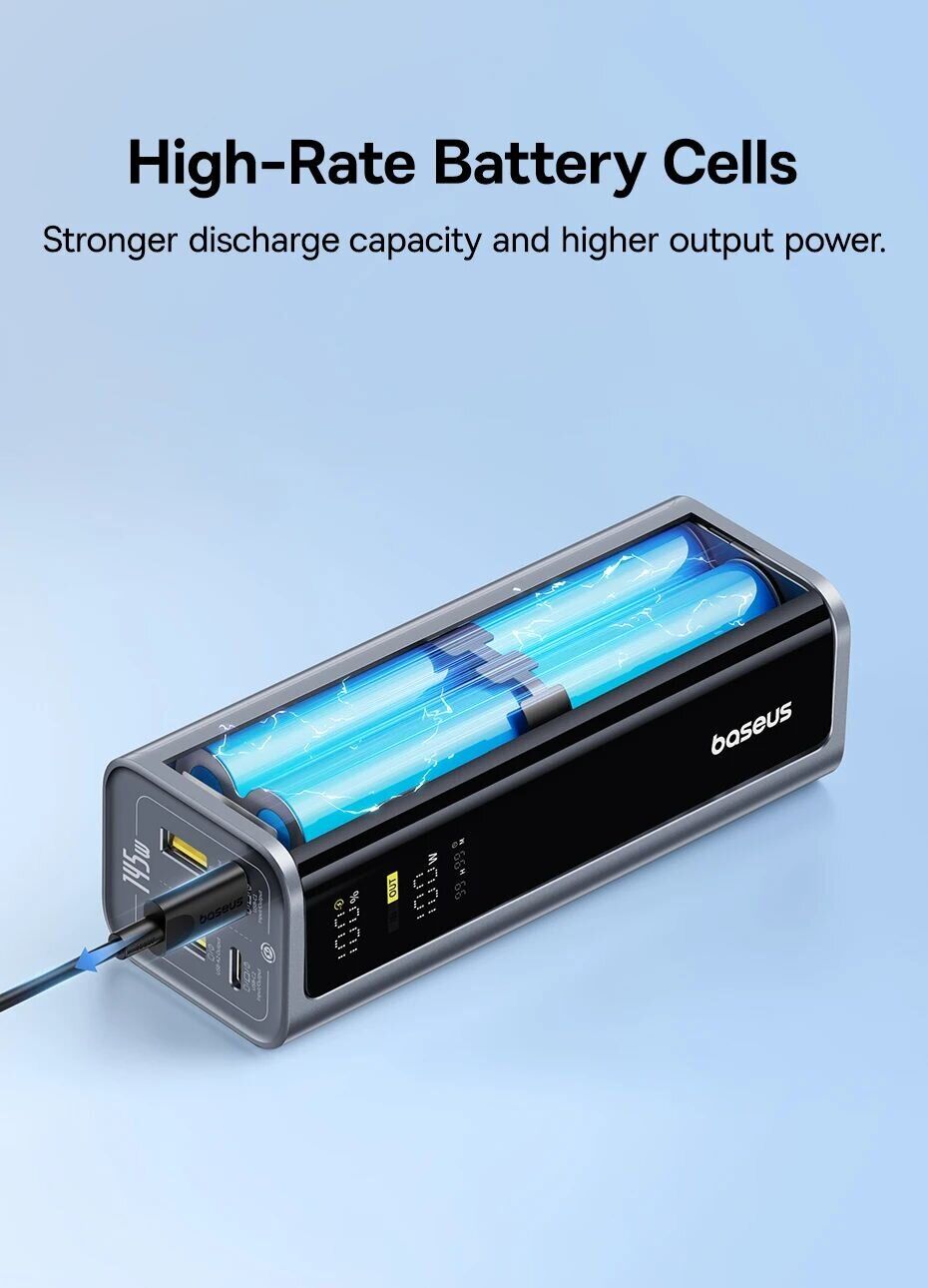 Внешний аккумулятор Baseus EnerGeek GP12 145W (20800mAh) + кабель Type-C to Type-C P10082109813-00 - Grey. Фото 13 Внешний аккумулятор Baseus EnerGeek GP12 145W (20800mAh) + кабель Type-C to Type-C P10082109813-00 - Grey (995575H). Фото 13 из 18