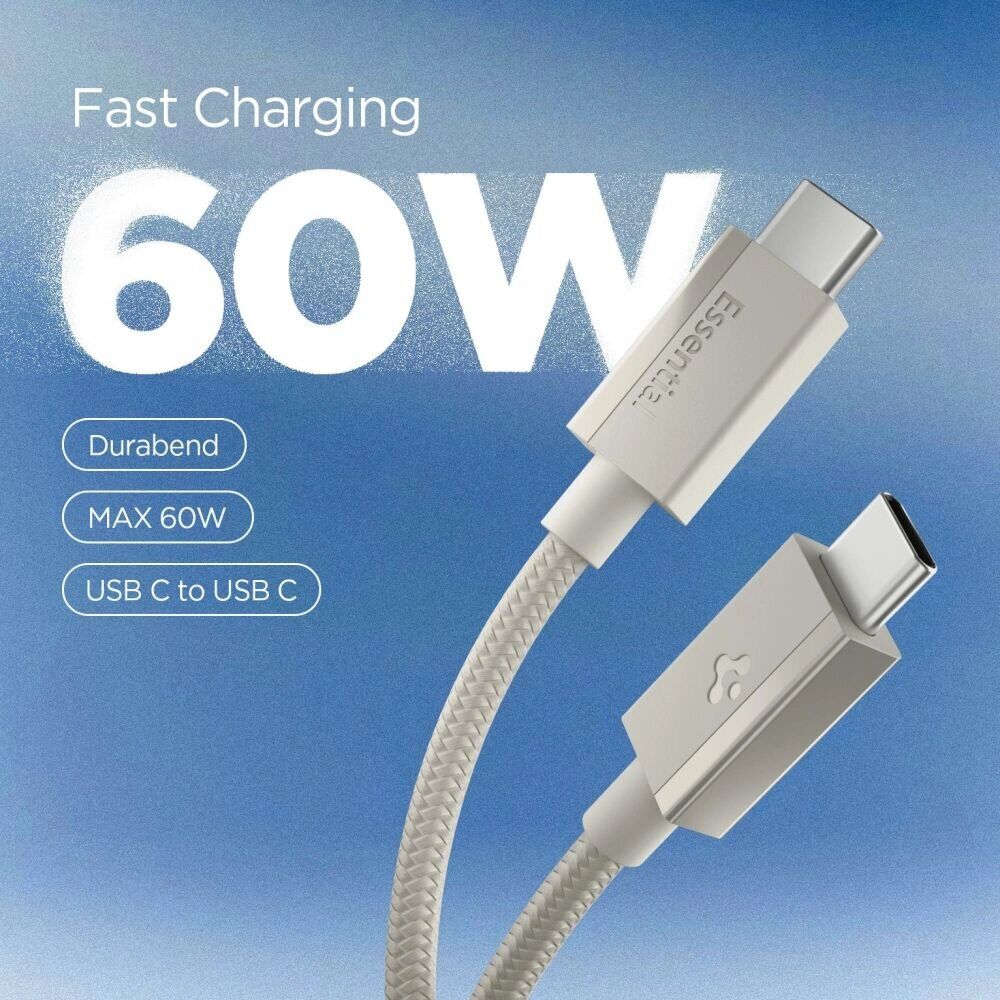 Кабель Spigen Essential EB6015CC Type-C to Type-C (60W, 1.5m) ACA10419 - Natural Titanium. Фото 2 Кабель Spigen Essential EB6015CC Type-C to Type-C (60W, 1.5m) ACA10419 - Natural Titanium (896540NT). Фото 2 из 7