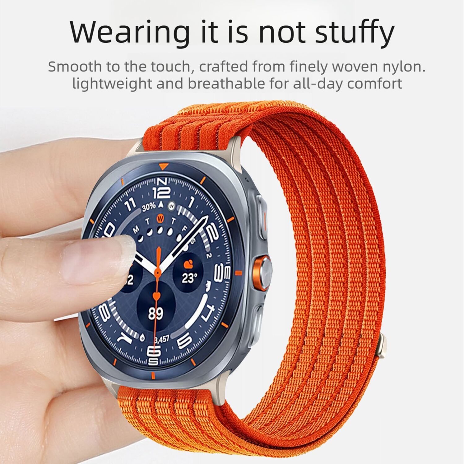 Ремінець Deexe Soft Weave для Samsung Galaxy Watch Ultra (47mm) / Ultra (2025) - Orange. Фото 3 Ремінець Deexe Soft Weave для Samsung Galaxy Watch Ultra (47mm) / Ultra (2025) - Orange (387805O). Фото 3 з 5