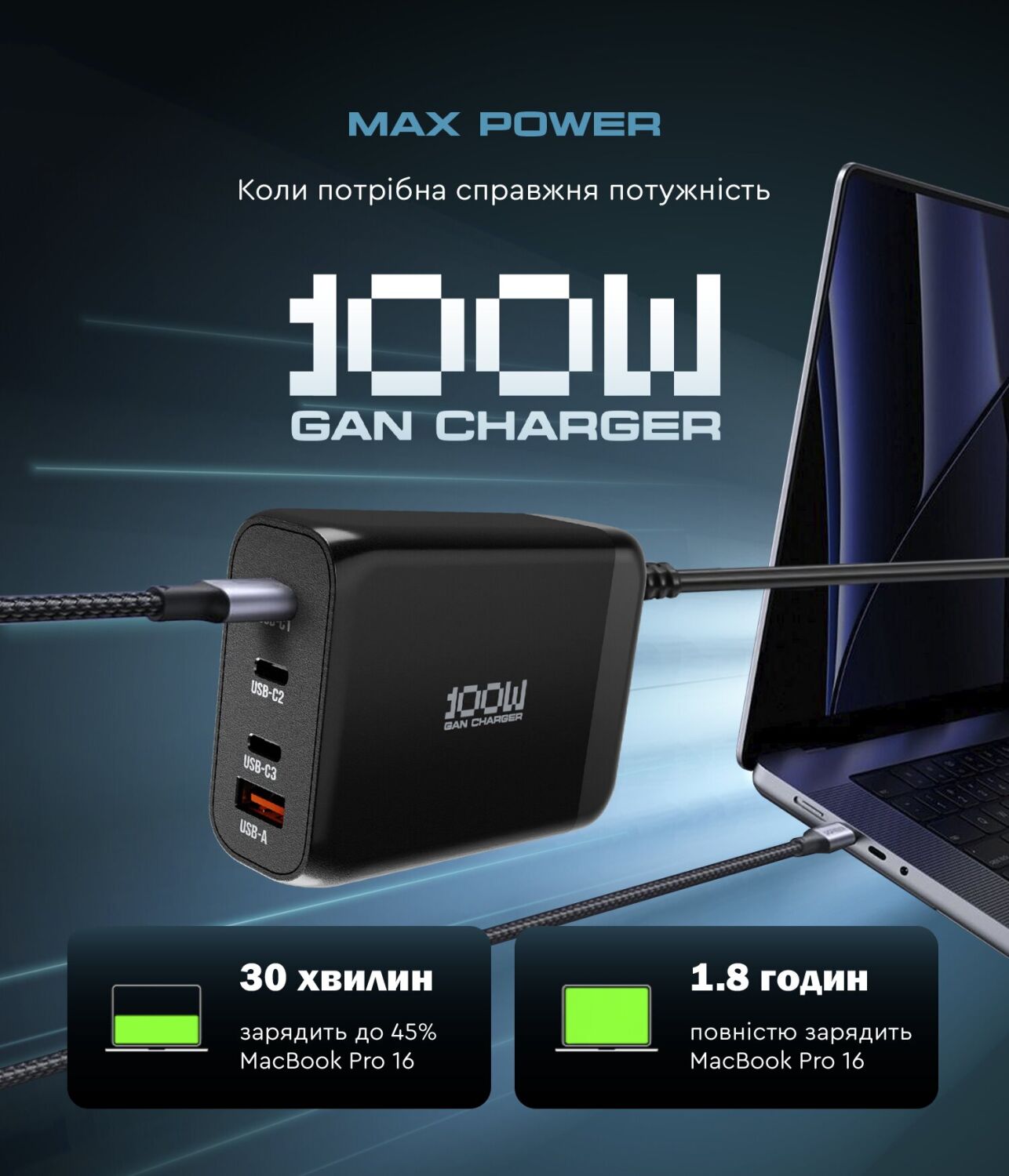 Сетевое зарядное устройство ArmorStandart Resolute Power GaN 100W (3Type-C + USB) - Black. Фото 3 Сетевое зарядное устройство ArmorStandart Resolute Power GaN 100W (3Type-C + USB) - Black (995621B). Фото 3 из 12