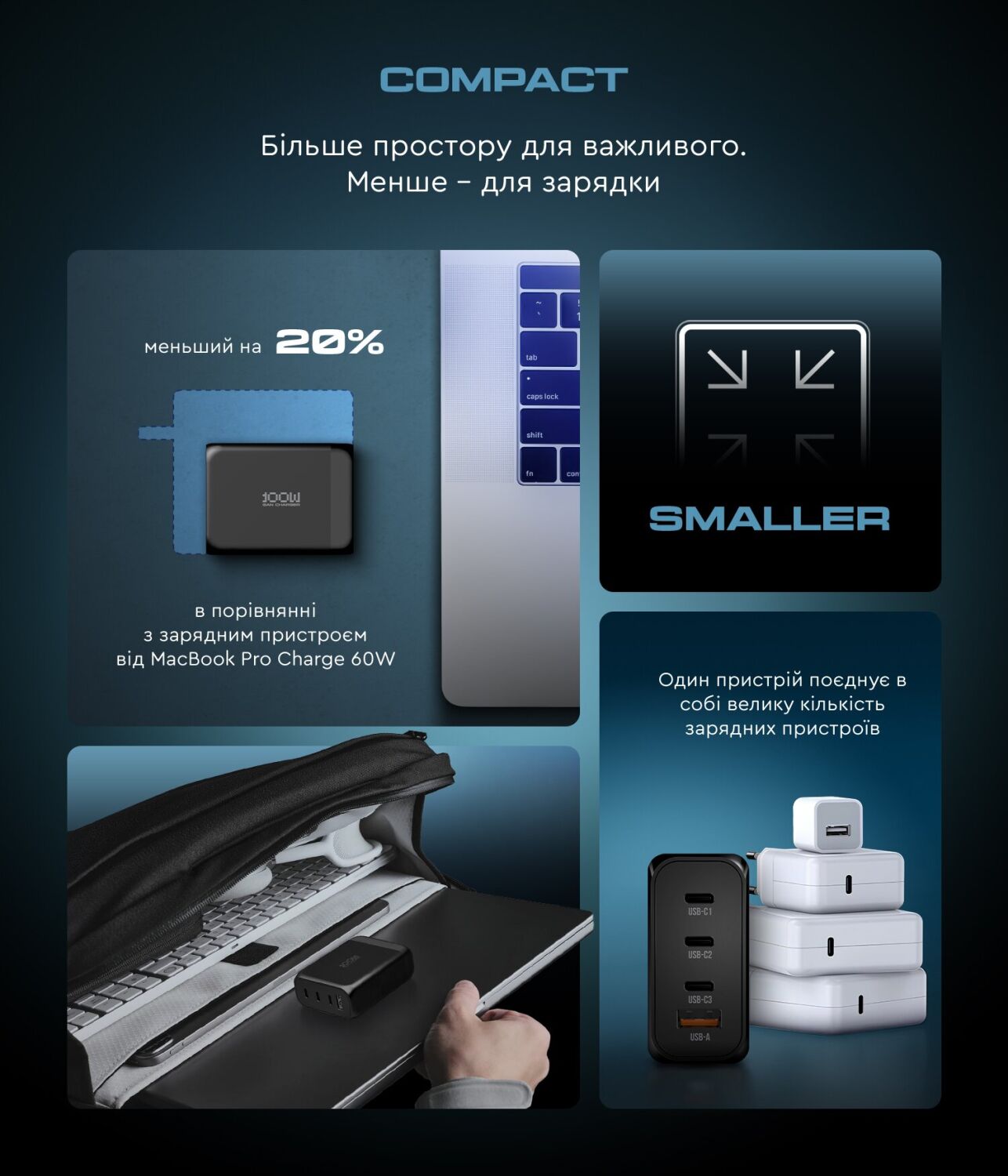 Сетевое зарядное устройство ArmorStandart Resolute Power GaN 100W (3Type-C + USB) - Black. Фото 11 Сетевое зарядное устройство ArmorStandart Resolute Power GaN 100W (3Type-C + USB) - Black (995621B). Фото 11 из 12