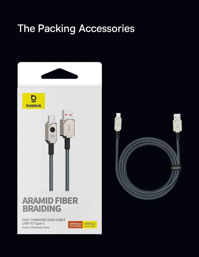 Кабель Baseus Unbreakable Series USB to Type-C (100W, 2m) P10355801111-01 - Cluster Black. Фото 25 Кабель Baseus Unbreakable Series USB to Type-C (100W, 2m) P10355801111-01 - Cluster Black (896150B). Фото 25 из 26