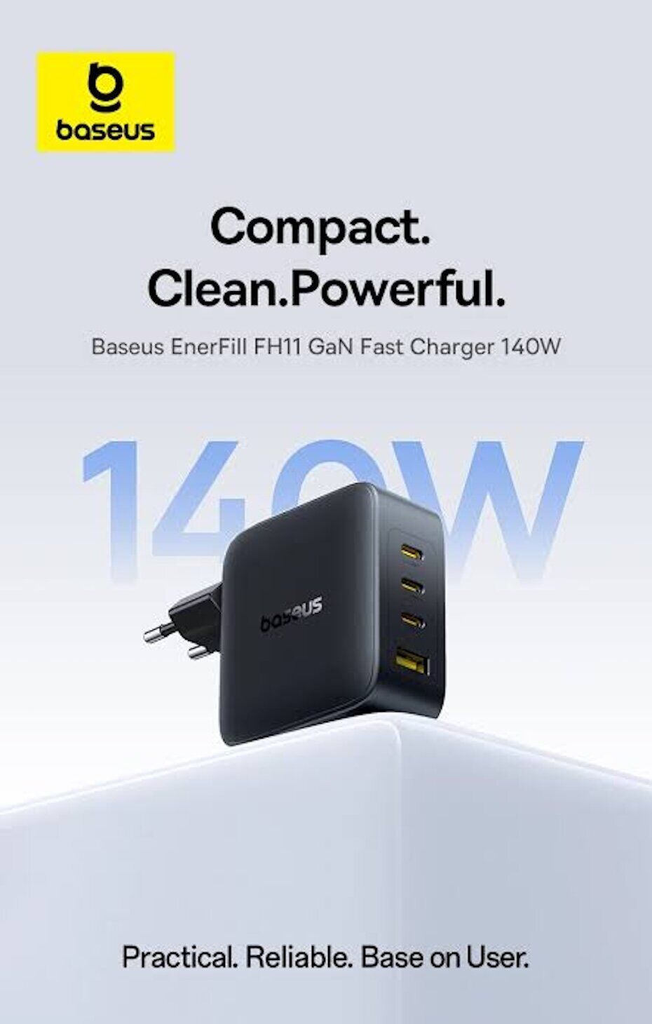 Мережевий зарядний пристрій Baseus EnerFill FH11 GaN 3C+U (140W) E0121J00 - Black. Фото 8 Мережевий зарядний пристрій Baseus EnerFill FH11 GaN 3C+U (140W) E0121J00 - Black (995690B). Фото 8 з 18