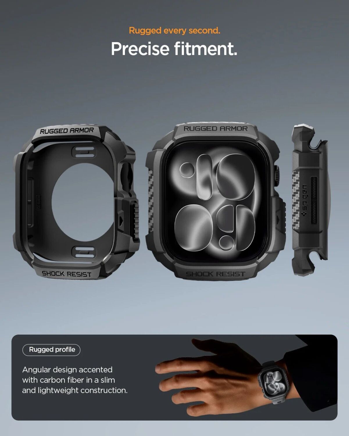 Защитный чехол Spigen Rugged Armor 2 для Apple Watch 10 / 11 42 mm (ACS10491) - Matte Black. Фото 13 Защитный чехол Spigen Rugged Armor 2 для Apple Watch 10 / 11 42 mm (ACS10491) - Matte Black (364232B). Фото 13 из 16