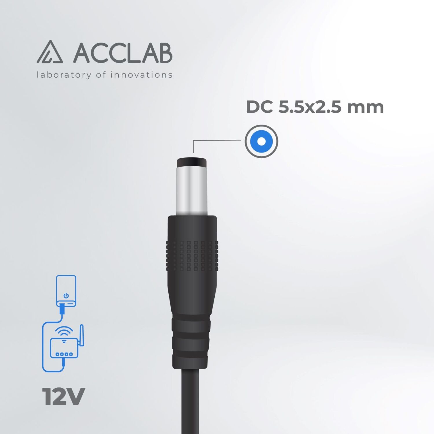 Кабель ACCLAB USB to DC 5.5х2.5мм (12V, 1A, 1m) - Black. Фото 3 Кабель ACCLAB USB to DC 5.5х2.5мм (12V, 1A, 1m) - Black (982827B). Фото 3 з 4