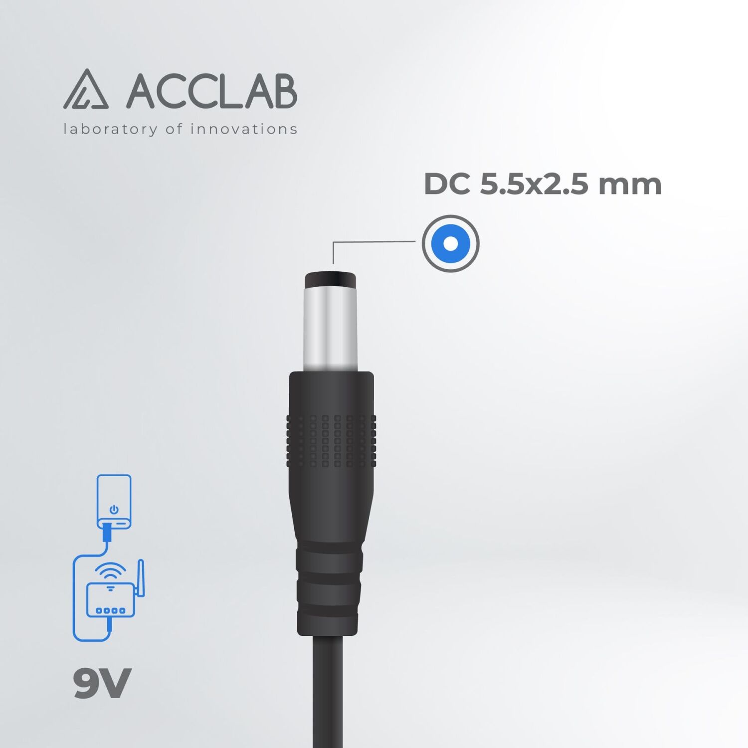 Кабель ACCLAB USB to DC 5.5х2.5мм (9V, 1A, 1m) - Black. Фото 3 Кабель ACCLAB USB to DC 5.5х2.5мм (9V, 1A, 1m) - Black (982828B). Фото 3 из 4