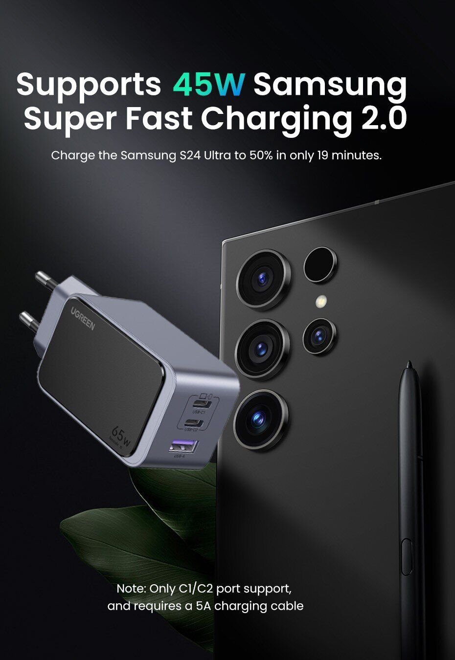 Сетевое зарядное устройство UGREEN X553 Nexode S 65W (2Type-C + USB) 35042 - Space Gray. Фото 3 Сетевое зарядное устройство UGREEN X553 Nexode S 65W (2Type-C + USB) 35042 - Space Gray (995678H). Фото 3 из 12