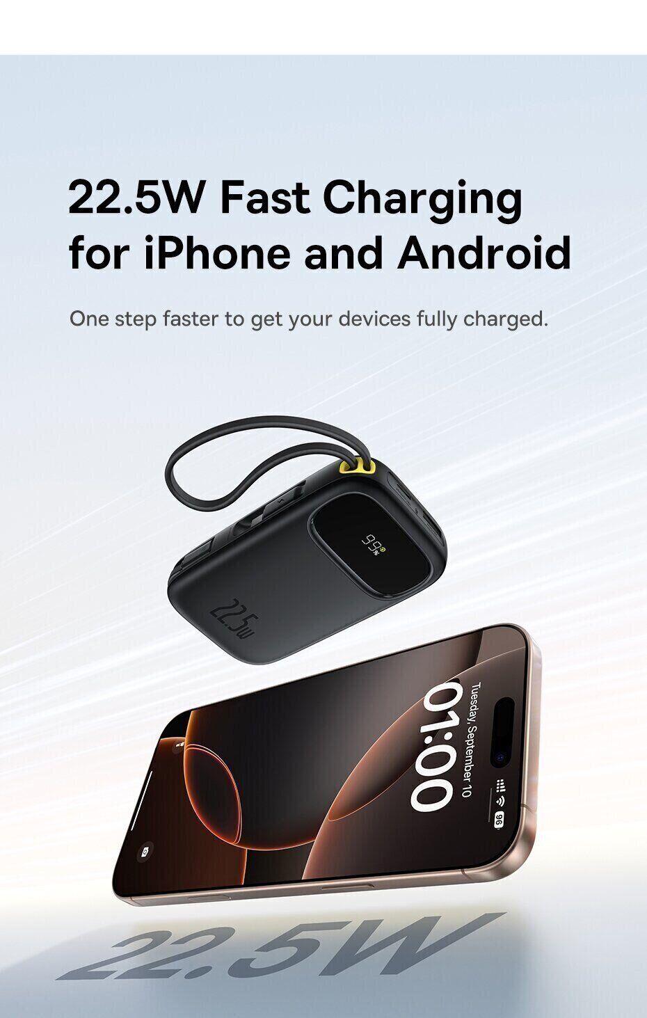 Внешний аккумулятор Baseus EnerFill FC31 22.5W (20000mAh) + кабель Type-C + Lightning (PPQD3) - Cosmic Black. Фото 8 Внешний аккумулятор Baseus EnerFill FC31 22.5W (20000mAh) + кабель Type-C + Lightning (PPQD3) - Cosmic Black (995806B). Фото 8 из 18