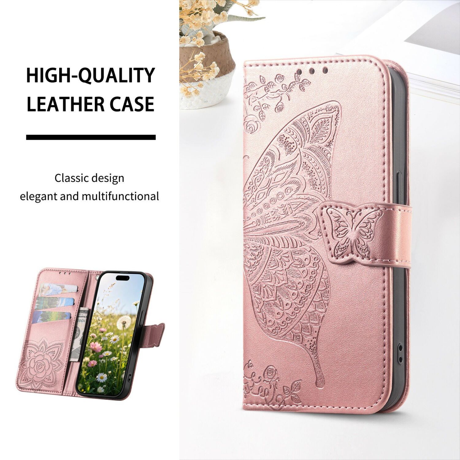 Чехол-книжка с рисунком UniCase Butterfly Pattern для OPPO Reno 16 / 16 Pro - Rose Gold. Фото 6 Чехол-книжка с рисунком UniCase Butterfly Pattern для OPPO Reno 16 / 16 Pro - Rose Gold (413214RG). Фото 6 из 14