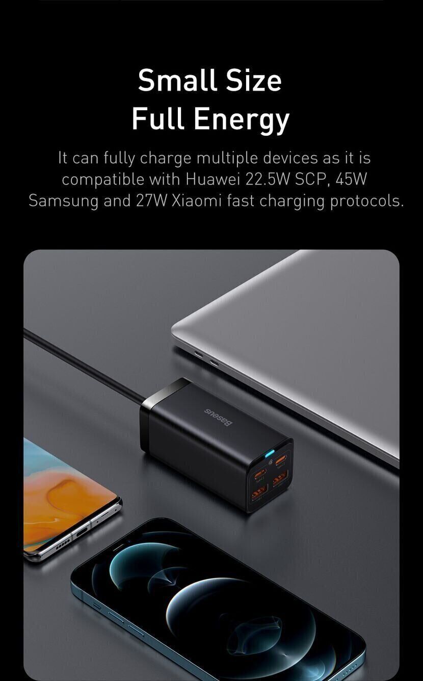 Сетевое зарядное устройство Baseus GaN3 Pro Desktop Fast Charger 2U+2C (100W) CCGP000101 - Black. Фото 17 Сетевое зарядное устройство Baseus GaN3 Pro Desktop Fast Charger 2U+2C (100W) CCGP000101 - Black (995675B). Фото 17 из 30