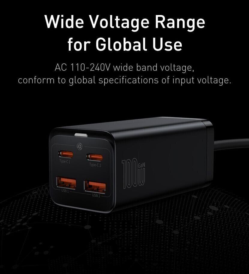 Сетевое зарядное устройство Baseus GaN3 Pro Desktop Fast Charger 2U+2C (100W) CCGP000101 - Black. Фото 25 Сетевое зарядное устройство Baseus GaN3 Pro Desktop Fast Charger 2U+2C (100W) CCGP000101 - Black (995675B). Фото 25 из 30