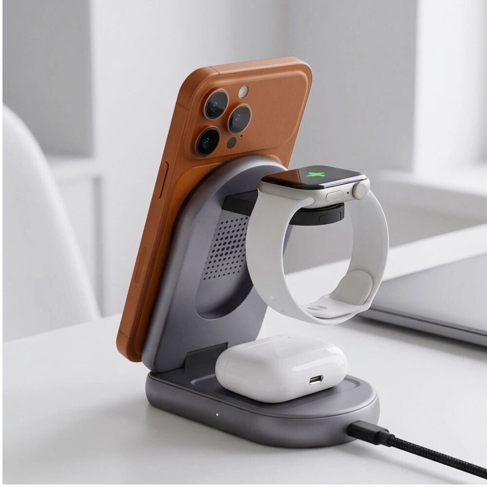 Бездротовий зарядний пристрій Tech-Protect A53 3 in 1 Magnetic (25W) QI2.2 (5906302323890) - Grey. Фото 8 Бездротовий зарядний пристрій Tech-Protect A53 3 in 1 Magnetic (25W) QI2.2 (5906302323890) - Grey (958321H). Фото 8 з 9