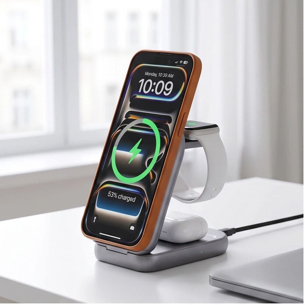 Бездротовий зарядний пристрій Tech-Protect A53 3 in 1 Magnetic (25W) QI2.2 (5906302323890) - Grey. Фото 7 Бездротовий зарядний пристрій Tech-Protect A53 3 in 1 Magnetic (25W) QI2.2 (5906302323890) - Grey (958321H). Фото 7 з 9
