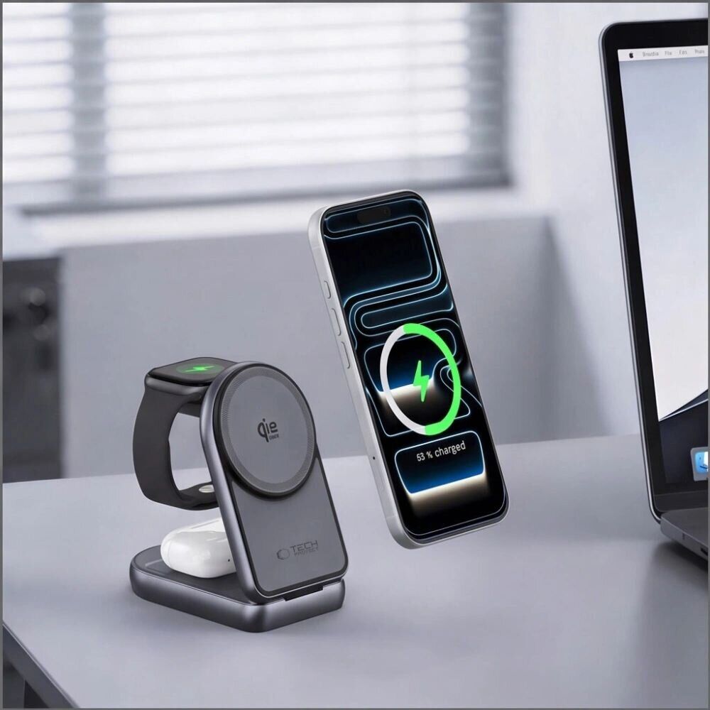 Бездротовий зарядний пристрій Tech-Protect A53 3 in 1 Magnetic (25W) QI2.2 (5906302323890) - Grey. Фото 6 Бездротовий зарядний пристрій Tech-Protect A53 3 in 1 Magnetic (25W) QI2.2 (5906302323890) - Grey (958321H). Фото 6 з 9