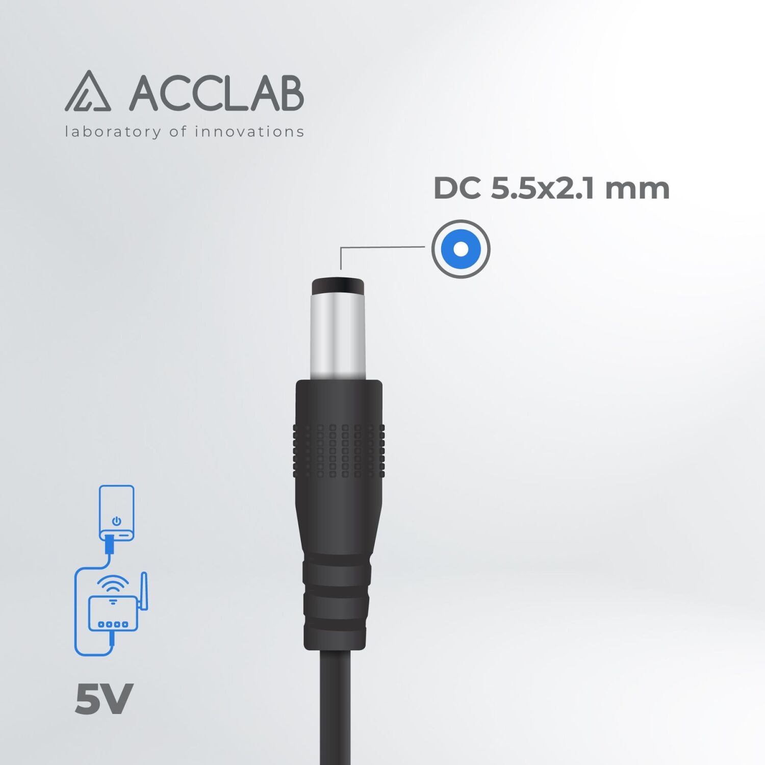 Кабель ACCLAB USB to DC 5.5х2.1мм (5V, 1.5A, 1m) - Black. Фото 3 Кабель ACCLAB USB to DC 5.5х2.1мм (5V, 1.5A, 1m) - Black (982829B). Фото 3 из 4