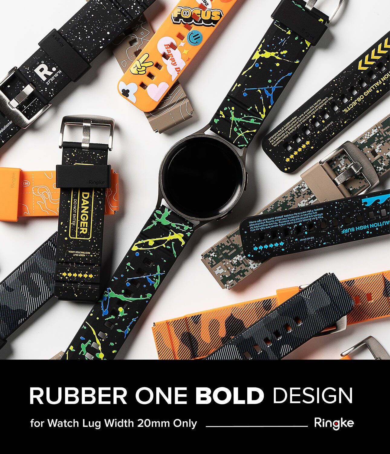 Ремінець Ringke Rubber One Bold Design для годинників з шириною кріплення 20мм (8809919309738) - Sticker. Фото 2 Ремінець Ringke Rubber One Bold Design для годинників з шириною кріплення 20мм (8809919309738) - Sticker (895457O). Фото 2 з 16