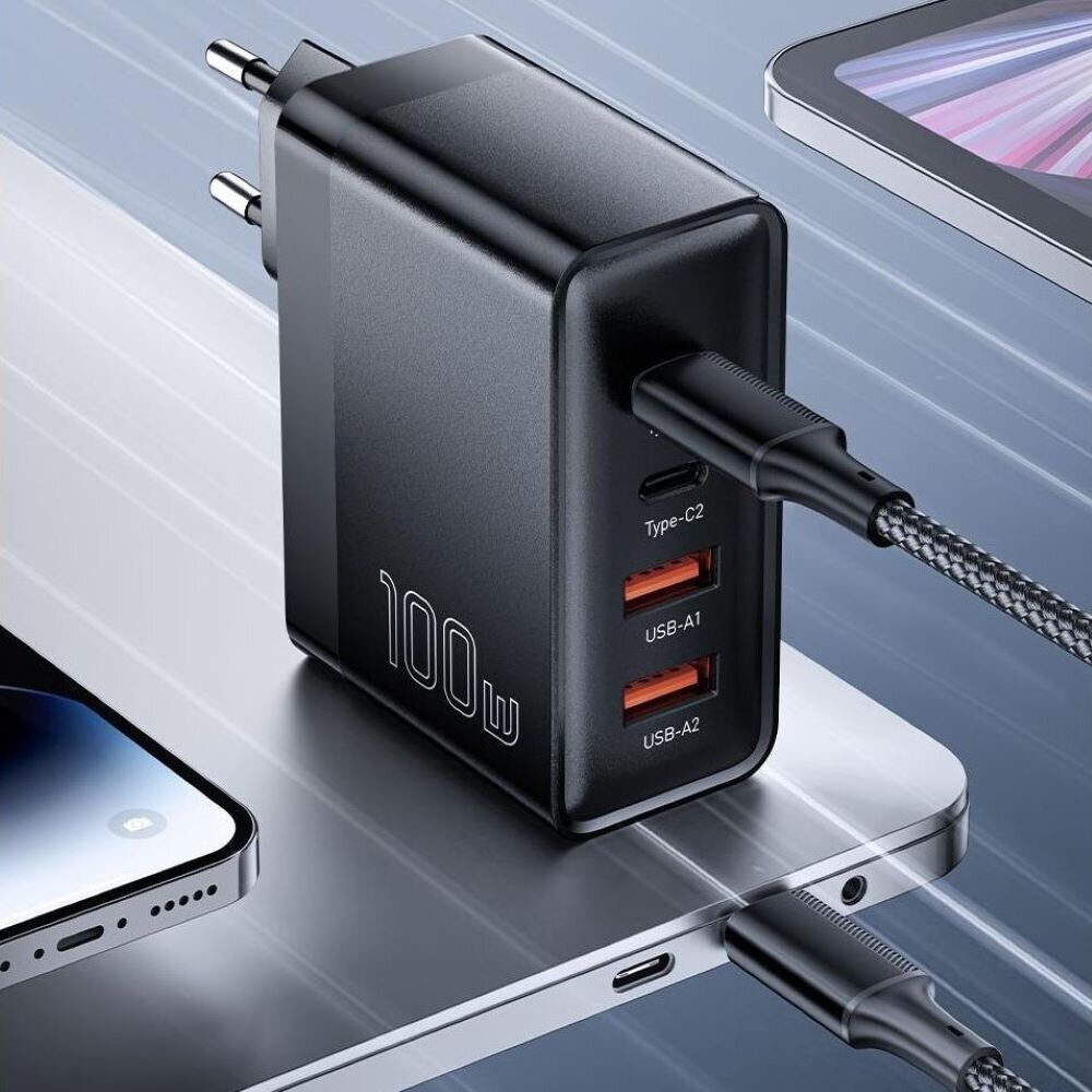 Сетевое зарядное устройство ESSAGER Grace 100W (2Type-C + 2USB) ECT2CA-QYB01-Z - Black. Фото 5 Сетевое зарядное устройство ESSAGER Grace 100W (2Type-C + 2USB) ECT2CA-QYB01-Z - Black (995676B). Фото 5 из 12