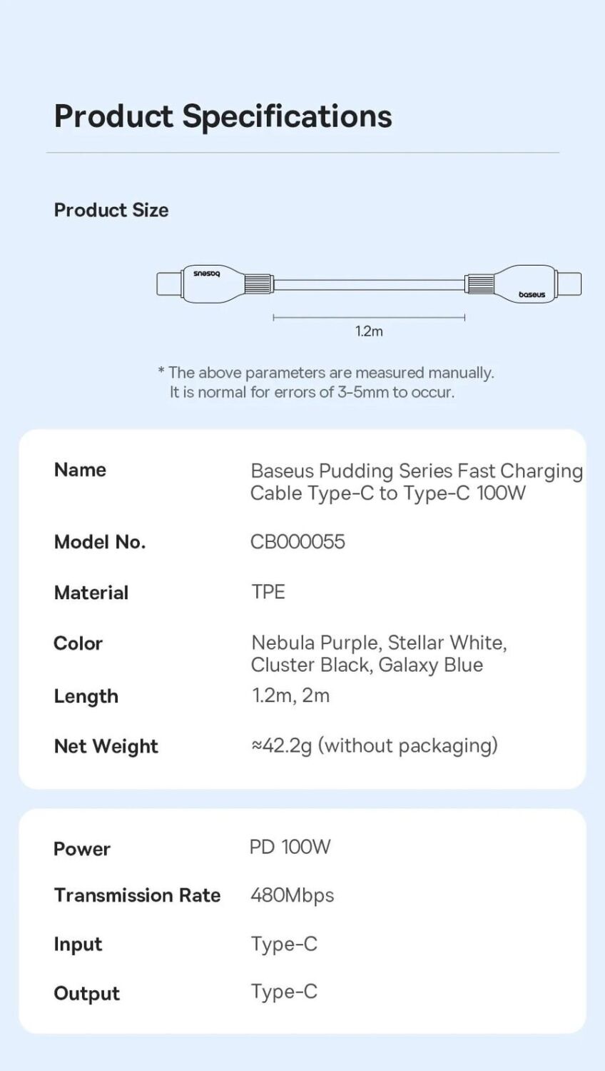 Кабель Baseus Pudding Series Type-C to Type-C (100W, 2m) P10355702111-01 - Black. Фото 24 Кабель Baseus Pudding Series Type-C to Type-C (100W, 2m) P10355702111-01 - Black (896189B). Фото 24 з 26