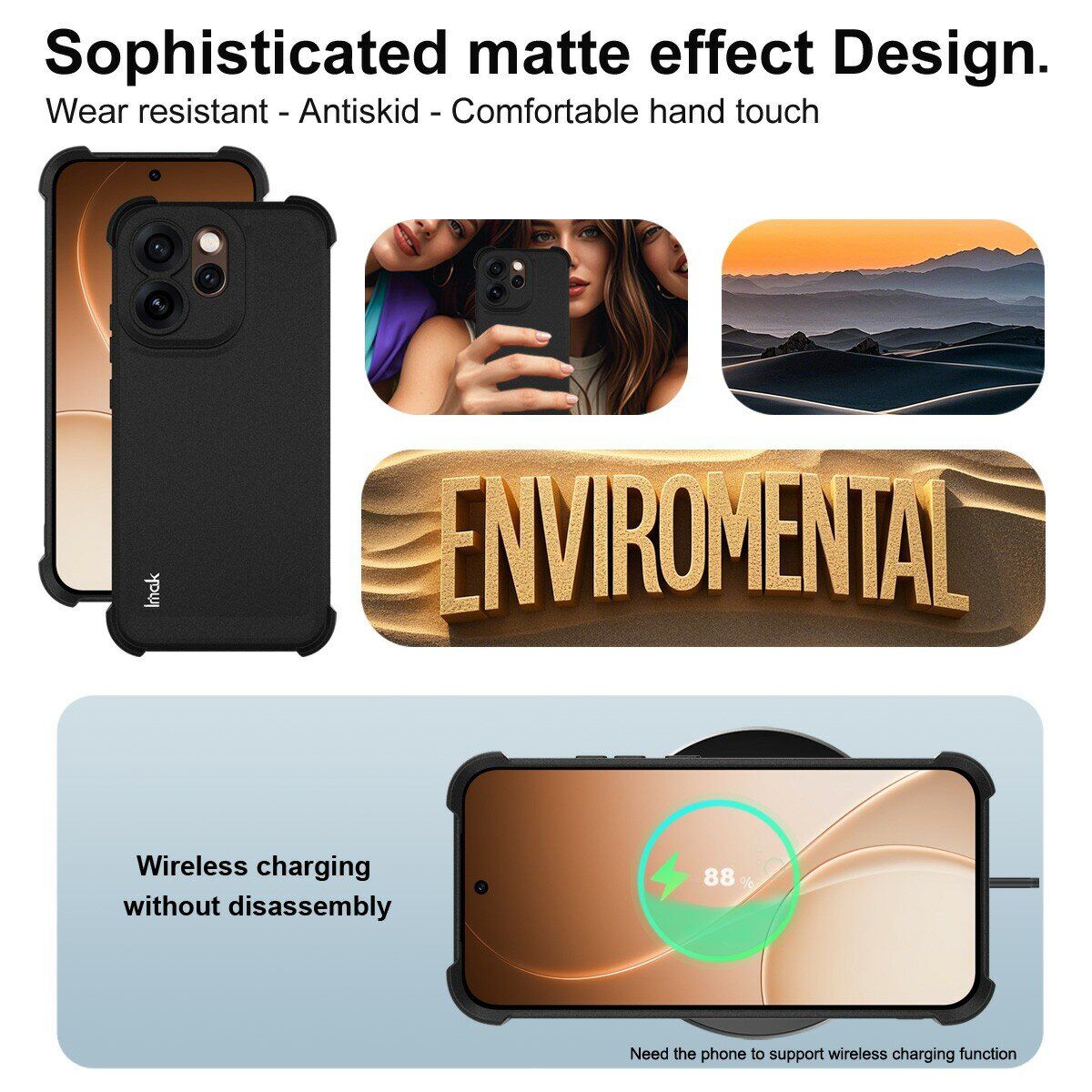 Чехол с усиленными углами IMAK Airbag MAX Case для OPPO Reno 15 Pro - Matte Black. Фото 6 Чехол с усиленными углами IMAK Airbag MAX Case для OPPO Reno 15 Pro - Matte Black (405605B). Фото 6 из 7