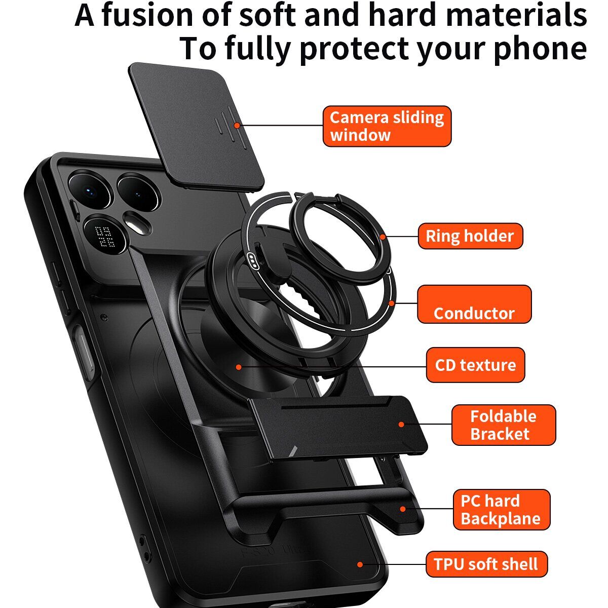Защитный чехол Deexe Ring Shield для TECNO Pova 8 - Orange. Фото 5 Защитный чехол Deexe Ring Shield для TECNO Pova 8 - Orange (432301O). Фото 5 из 12