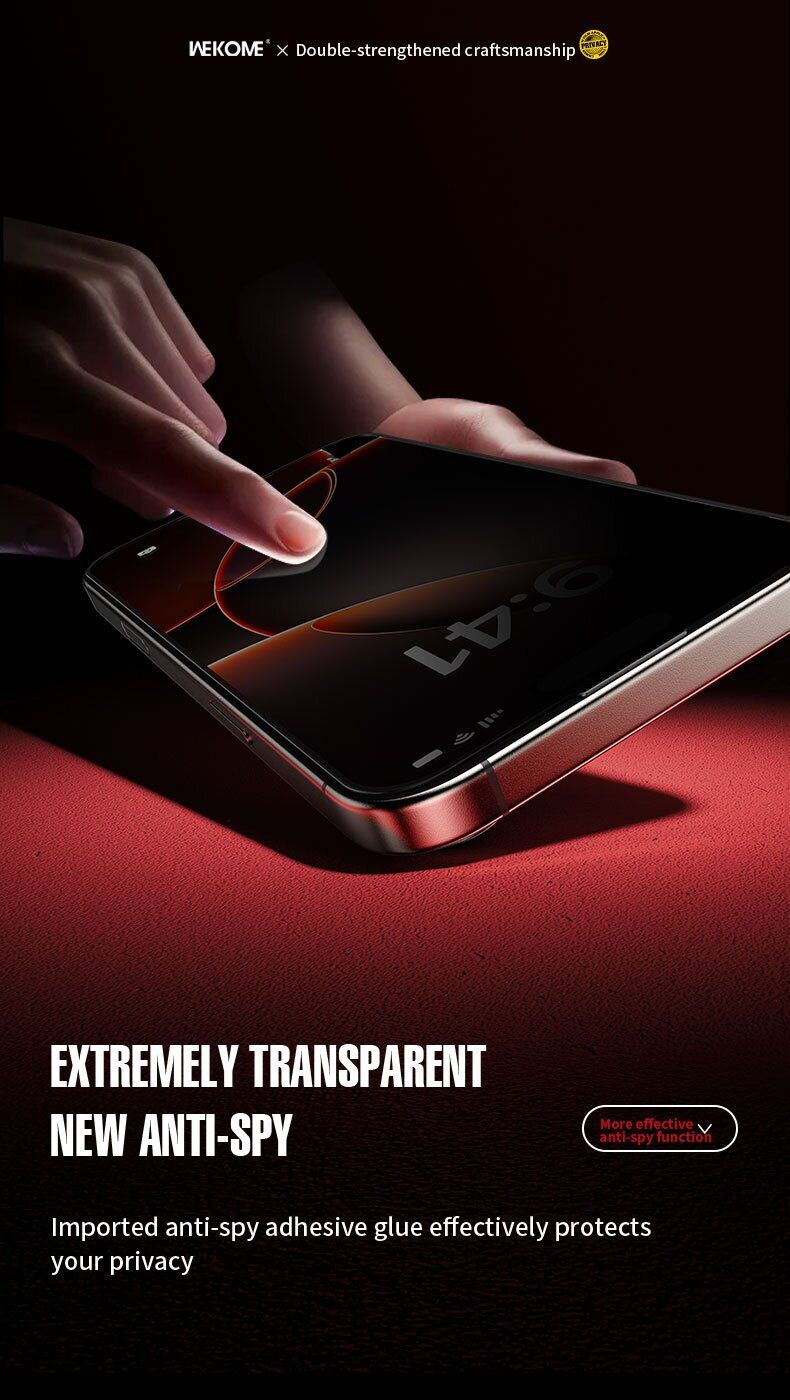 Захисне скло WEKOME WTP-116 6D Curved Ultra-Fine Edge Privacy для iPhone 17 Pro - Black. Фото 8 Захисне скло WEKOME WTP-116 6D Curved Ultra-Fine Edge Privacy для iPhone 17 Pro - Black (403294B). Фото 8 з 12