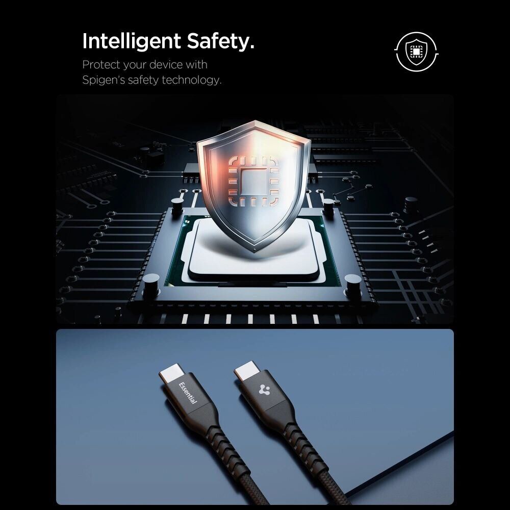 Кабель Spigen EB10010CCA Essential Type-C to Type-C (100W, 1m) ACA11103 - Black. Фото 4 Кабель Spigen EB10010CCA Essential Type-C to Type-C (100W, 1m) ACA11103 - Black (896525B). Фото 4 из 7