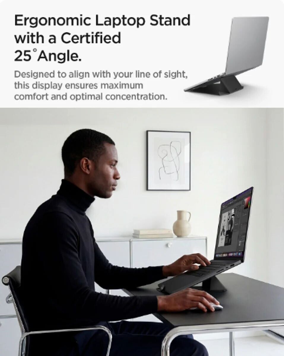 Подставка для ноутбука Spigen Slim Fold Laptop Stand LD201-S9 (AMP11118) - Black. Фото 15 Подставка для ноутбука Spigen Slim Fold Laptop Stand LD201-S9 (AMP11118) - Black (982329B). Фото 15 из 16
