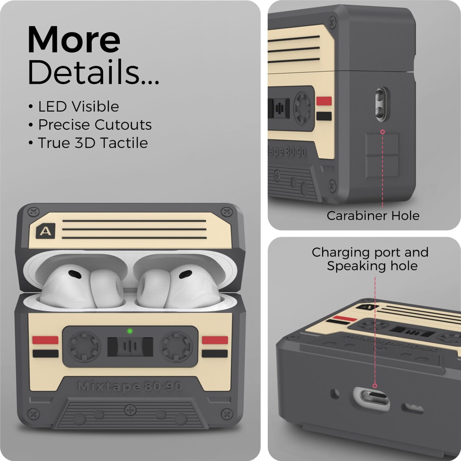 Захисний чохол AHASTYLE Retro Cassette Design для Apple AirPods Pro 3 - Charcoal Grey. Фото 6 Захисний чохол AHASTYLE Retro Cassette Design для Apple AirPods Pro 3 - Charcoal Grey (390187DH). Фото 6 з 7
