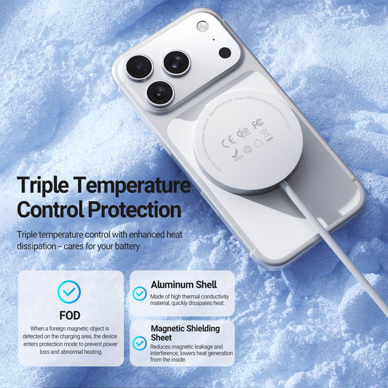 Беспроводное зарядное устройство DUX DUCIS H1 Magnetic Wireless Charger Qi2.2 (25W) - White. Фото 8 Беспроводное зарядное устройство DUX DUCIS H1 Magnetic Wireless Charger Qi2.2 (25W) - White (958316W). Фото 8 из 11