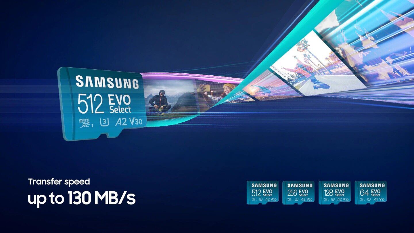 Карта пам'яті microSDXC Samsung EVO Select 256Gb C10 A2 V30 UHS-І U3 R130MB/s + адаптер (MB-ME256KA/EU). Фото 7 Карта пам'яті microSDXC Samsung EVO Select 256Gb C10 A2 V30 UHS-І U3 R130MB/s + адаптер (MB-ME256KA/EU) (945192). Фото 7 з 9