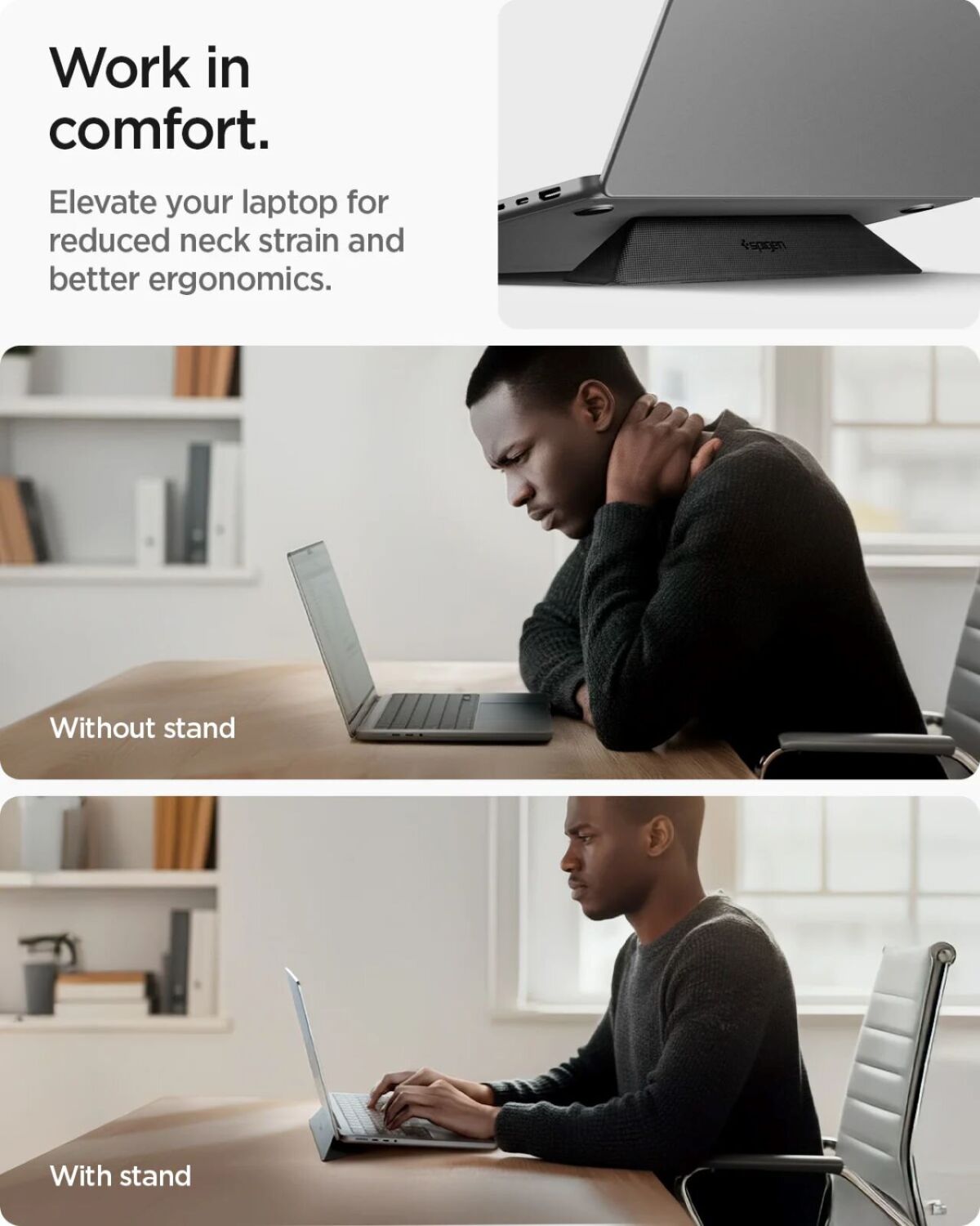 Подставка для ноутбука Spigen Slim Fold Laptop Stand LD201-S4 (AMP10404) - Black. Фото 10 Подставка для ноутбука Spigen Slim Fold Laptop Stand LD201-S4 (AMP10404) - Black (982323B). Фото 10 из 13