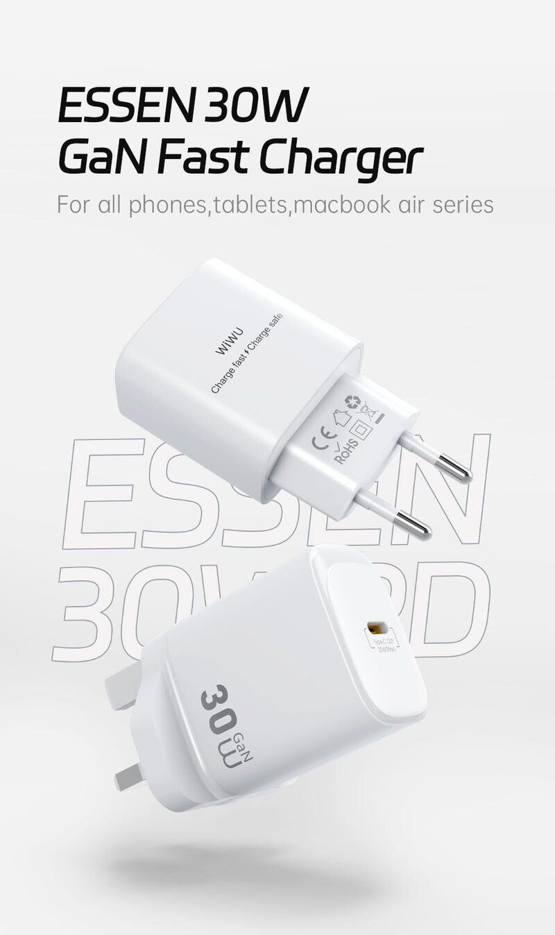 Сетевое зарядное устройство WIWU G008 Essen PD30W GaN (Type-C) - White. Фото 5 Сетевое зарядное устройство WIWU G008 Essen PD30W GaN (Type-C) - White (995671W). Фото 5 из 12