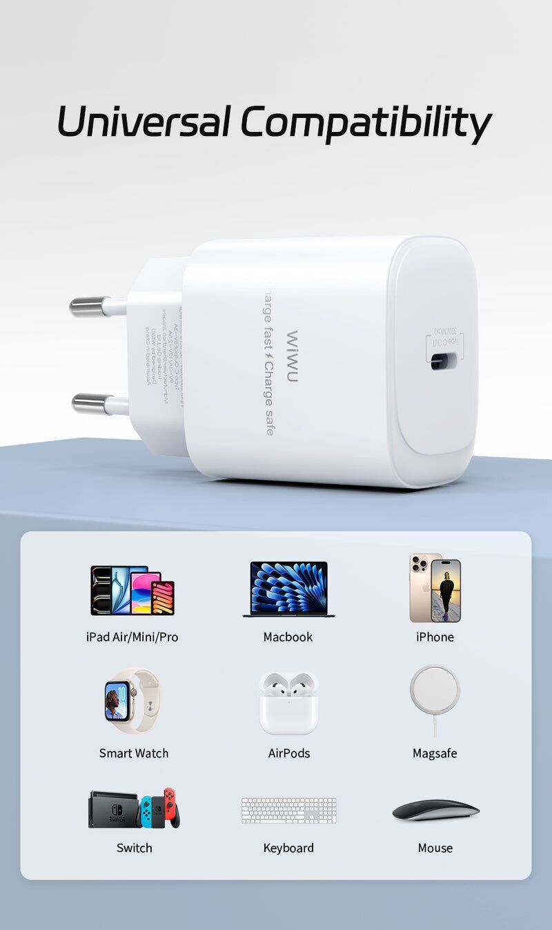 Сетевое зарядное устройство WIWU G008 Essen PD30W GaN (Type-C) - White. Фото 8 Сетевое зарядное устройство WIWU G008 Essen PD30W GaN (Type-C) - White (995671W). Фото 8 из 12