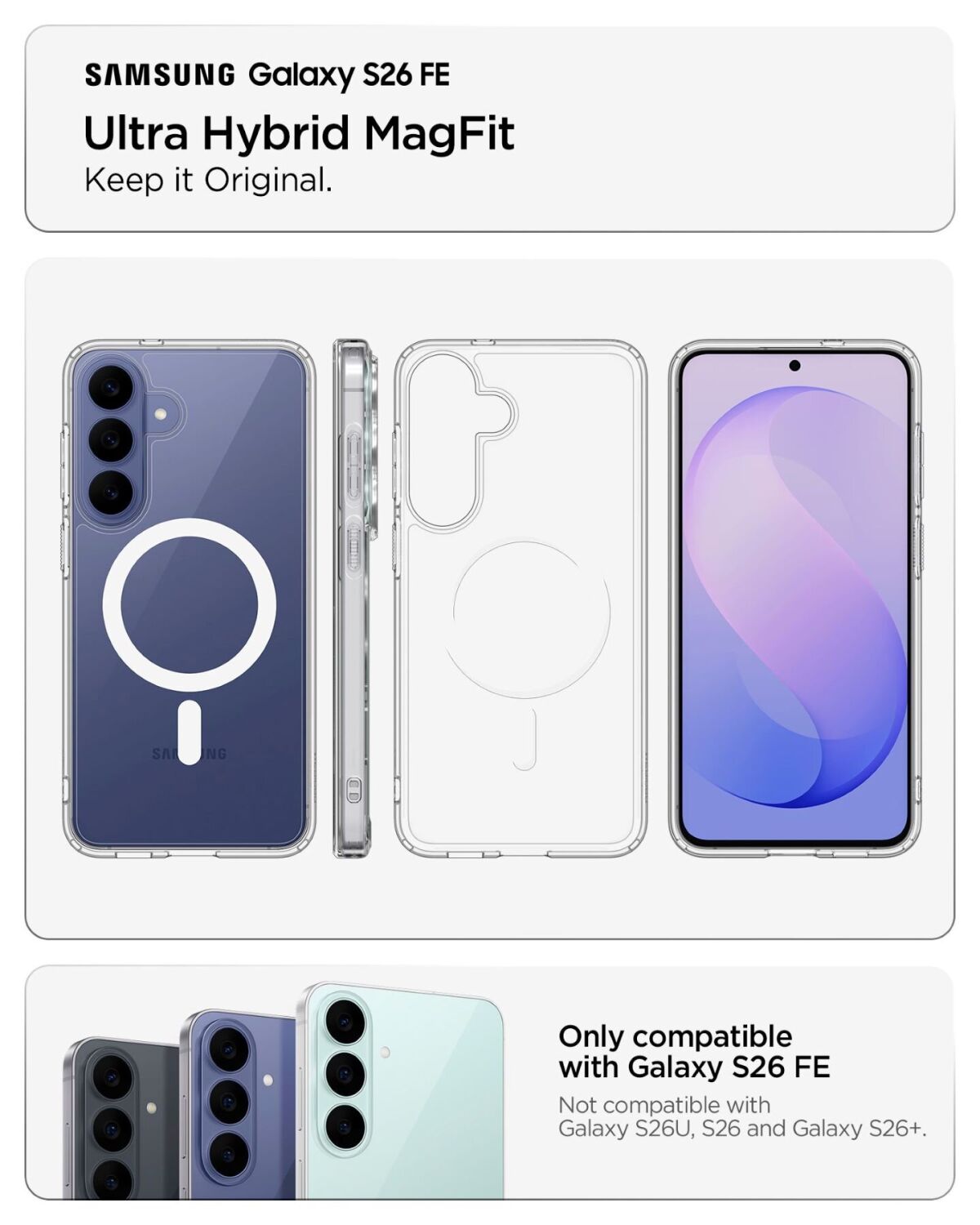 Защитный чехол Spigen Ultra Hybrid MagSafe для Samsung Galaxy S26 FE (ACS11636) - Clear / White. Фото 12 Защитный чехол Spigen Ultra Hybrid MagSafe для Samsung Galaxy S26 FE (ACS11636) - Clear / White (412780W). Фото 12 из 14