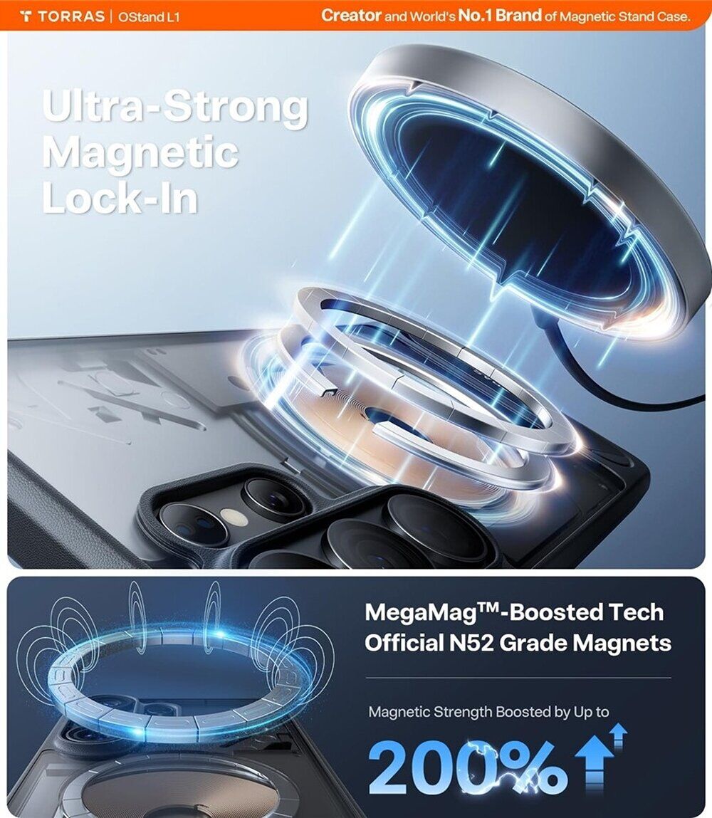 Чехол с подставкою TORRAS Ostand L1 (with MagSafe) для Samsung Galaxy S26 Ultra - Black. Фото 4 Чехол с подставкою TORRAS Ostand L1 (with MagSafe) для Samsung Galaxy S26 Ultra - Black (404404B). Фото 4 из 8