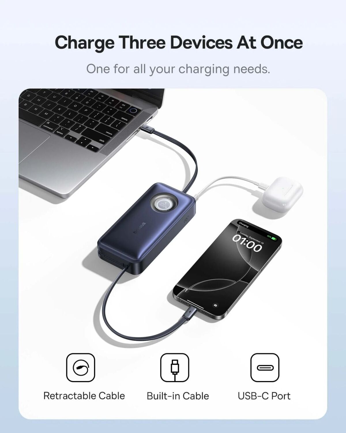 Внешний аккумулятор Baseus EnerCore CR11 100W (20000mAh) + кабель Type-C + Type-C (PPNMS) - Black. Фото 9 Внешний аккумулятор Baseus EnerCore CR11 100W (20000mAh) + кабель Type-C + Type-C (PPNMS) - Black (995797B). Фото 9 из 13