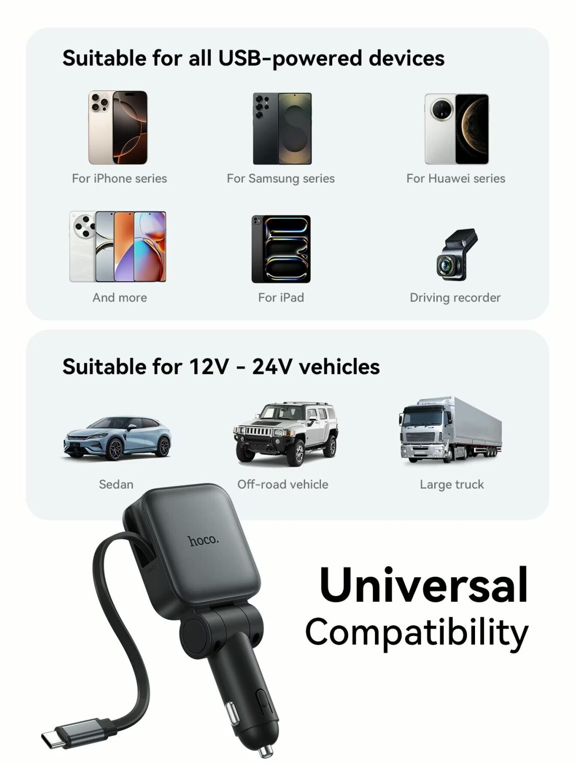 Автомобильное зарядное устройство Hoco Z67 Triunfar PD60W (USB + Type-C) + кабель Type-C - Black. Фото 12 Автомобильное зарядное устройство Hoco Z67 Triunfar PD60W (USB + Type-C) + кабель Type-C - Black (923415B). Фото 12 из 14