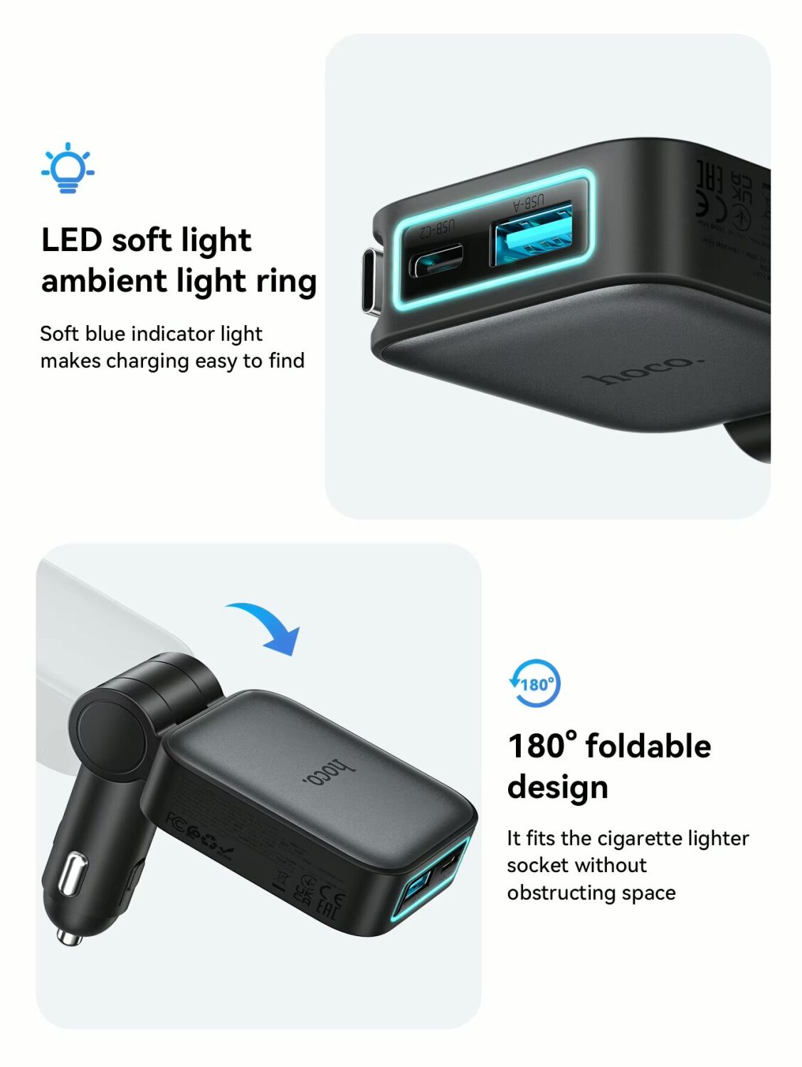 Автомобильное зарядное устройство Hoco Z67 Triunfar PD60W (USB + Type-C) + кабель Type-C - Black. Фото 11 Автомобильное зарядное устройство Hoco Z67 Triunfar PD60W (USB + Type-C) + кабель Type-C - Black (923415B). Фото 11 из 14