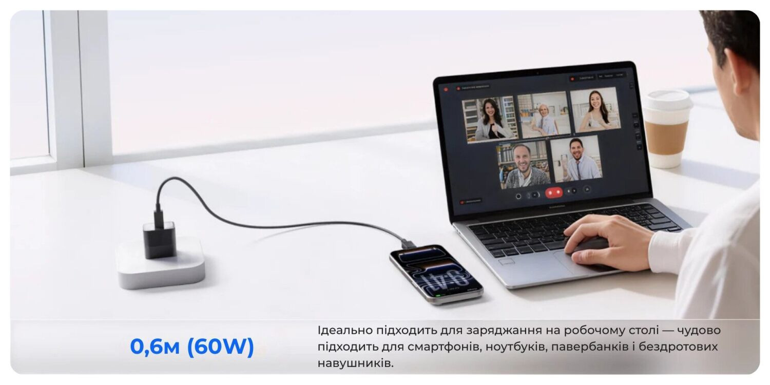 Кабель Sharge Type-C to Type-C (240W, 1.5m) - White. Фото 7 Кабель Sharge Type-C to Type-C (240W, 1.5m) - White (896490W). Фото 7 из 10